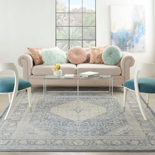 living room with Kathy Ireland rug